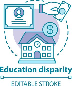 Education disparity concept icon. Educational inequality idea thin line illustration. School funding. Student loan, financial aid. Paid education. Vector isolated outline drawing. Editable stroke