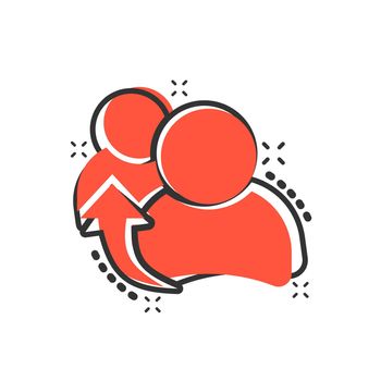 People referral icon in comic style. Business communication vector cartoon illustration pictogram. Reference teamwork business concept splash effect.