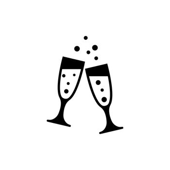 Two Clinking Glasses Champagne, Celebration. Flat Vector Icon illustration. Simple black symbol on white background. Two Clinking Glasses Champagne sign design template for web and mobile UI element