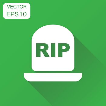 Halloween grave icon. Business concept gravestone pictogram. Vector illustration on green background with long shadow.