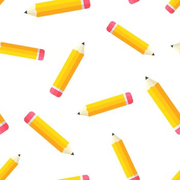 Realistic yellow wooden pencil with rubber eraser icon seamless pattern background. Highlighter vector illustration. Pencil symbol pattern.