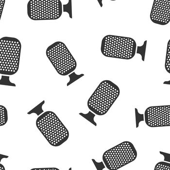 Microphone icon seamless pattern background. Mic broadcast vector illustration. Mike speech symbol pattern.