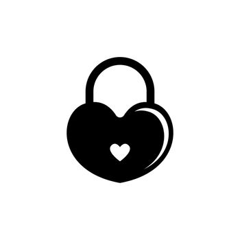 Amour Heart Lock, Love Wedding Padlock. Flat Vector Icon illustration. Simple black symbol on white background. Heart Lock, Love Wedding Padlock sign design template for web and mobile UI element.