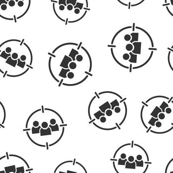 Target audience icon seamless pattern background. Focus on people vector illustration. Human resources symbol pattern.
