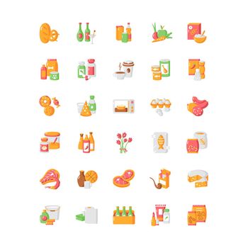 Groceries category vector flat color icon set