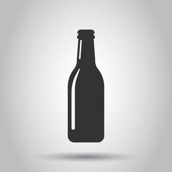 Beer bottle icon in flat style. Alcohol bottle illustration on white background. Beer, vodka, wine concept.