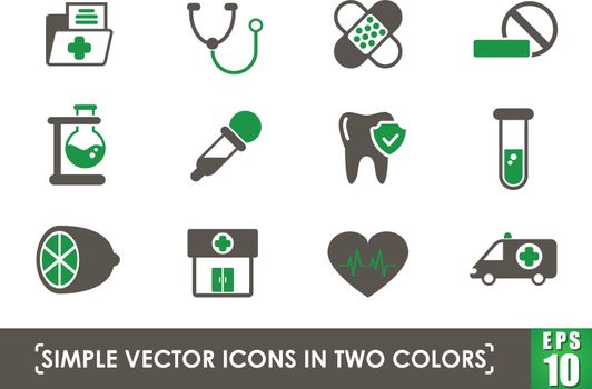 healthcare simple vector icons in two colors