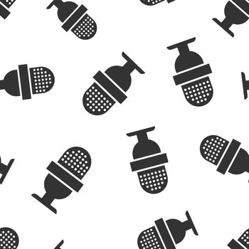 Microphone icon seamless pattern background. Mic broadcast vector illustration. Mike speech symbol pattern.