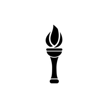 Flaming Torch, Olympic Ceremonial Fire. Flat Vector Icon illustration. Simple black symbol on white background. Flaming Torch, Olympic Ceremony Fire sign design template for web and mobile UI element.