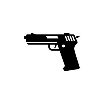 Gun Silhouette, Army Handgun, Pistol. Flat Vector Icon illustration. Simple black symbol on white background. Gun Silhouette, Army Handgun, Pistol sign design template for web and mobile UI element.