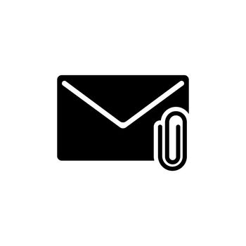 Mail Attachment, Letter and Paper Clip. Flat Vector Icon illustration. Simple black symbol on white background. Mail Attachment Letter and Paper Clip sign design template for web and mobile UI element