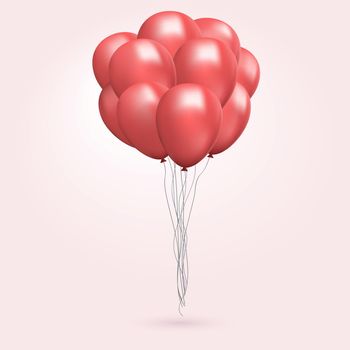 Helium balloon bunch. Flying Realistic Glossy Red Balloons. Vector