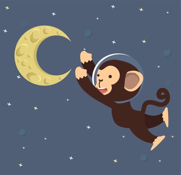 Monkey Astronaut with moon in space