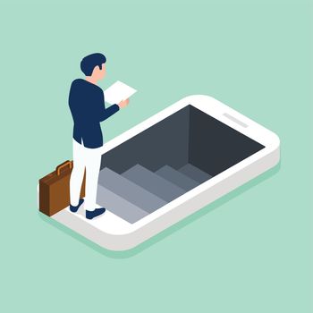 Mobile Phone with businessman Isometric