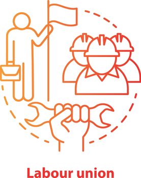 Labour union red concept icon. Employee right protection idea thin line illustration. Trade union. Workers association. Staff interests representative. Vector isolated outline drawing. Editable stroke