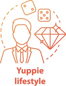Yuppie lifestyle red concept icon. Young urban professional idea thin line illustration. Business person. Well paid professional with luxurious living. Vector isolated outline drawing. Editable stroke