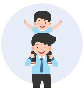 Happy Father with son on shoulders vector