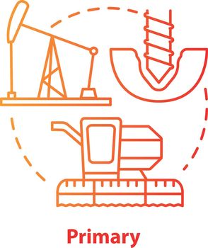 Primary red concept icon. Product fabrication and construction idea thin line illustration. Primary industry. Raw materials production equipment. Vector isolated outline drawing. Editable stroke