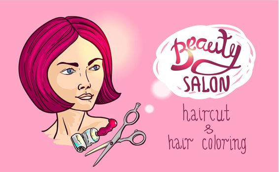 Beautiful hand drawn illustration haircut and hair coloring for your design
