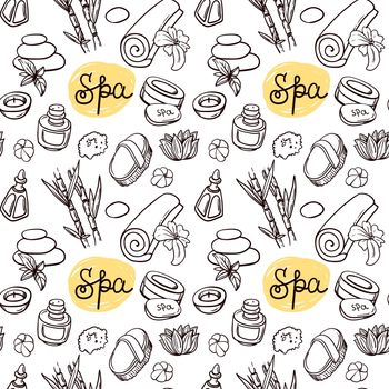 Beautiful hand drawn vector seamless pattern spa for your design. Spa therapy.