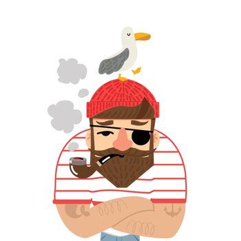 Cute  sailor man with tobacco pipe cartoon
