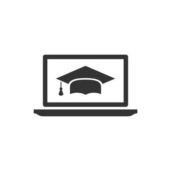 Elearning education icon in flat style. Study vector illustration on white isolated background. Laptop computer online training business concept.