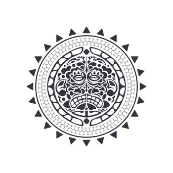 Polynesian Hawaiian style tattoo in the shape of a round mask. Tribal round pattern of the Mayan tribe. Isolated. Vector
