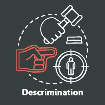 Prejudice & discrimination chalk concept icon. Zero tolerance policy idea. Social inequality. Bullying and rights violation. Vector isolated chalkboard illustration