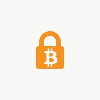 Lock bitcoin. Computer hacker and ransomware vector concept. Criminal hacking, data theft and blackmailing symbol. Bitcoin digital currency sign.