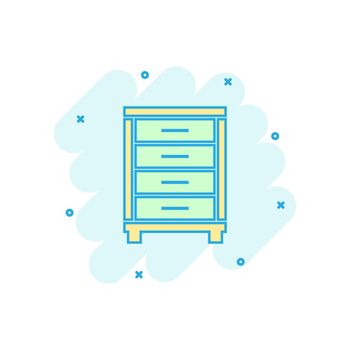 Cartoon colored cupboard icon in comic style. Furniture illustration pictogram. Cabinet sign splash business concept.