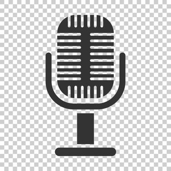 Microphone icon in flat style. Mic broadcast vector illustration on isolated background. Microphone mike speech business concept.