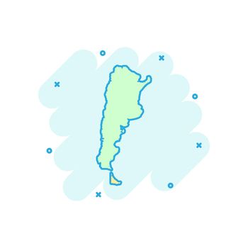 Vector cartoon Argentina map icon in comic style. Argentina sign illustration pictogram. Cartography map business splash effect concept.