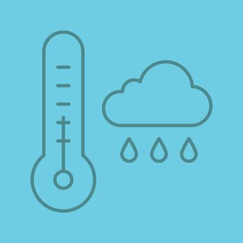 Autumn weather linear icon. Thermometer and rainy cloud. Thin line outline symbols on color background. Vector illustration