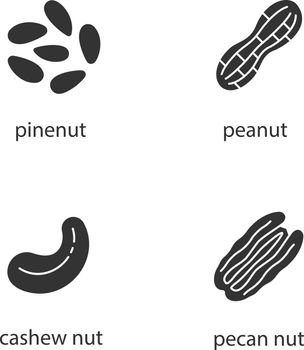 Nuts types glyph icons set