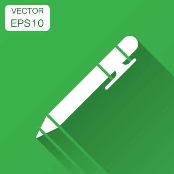 Pen icon in flat style. Highlighter vector illustration with long shadow. Pen business concept.
