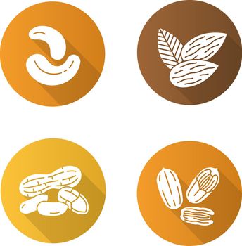 Nuts flat design long shadow glyph icons set