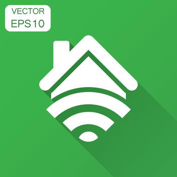 Smart home icon in flat style. House control vector illustration with long shadow. Smart home business concept.