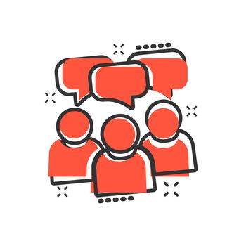 People with speech bubble icon in comic style. Business agreement vector cartoon illustration pictogram. Partnership talk business concept splash effect.