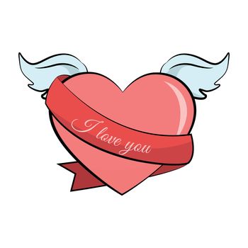 Heart valentines card with wings