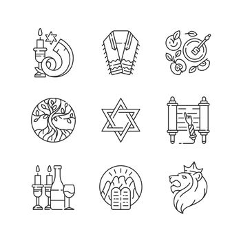 Judaism symbols linear icons set