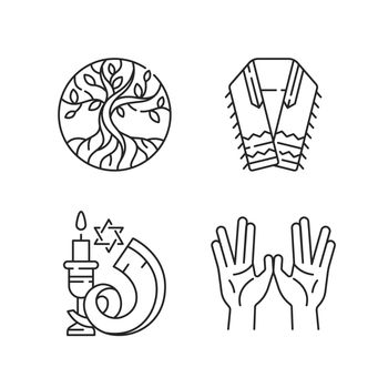 Judaism signs linear icons set