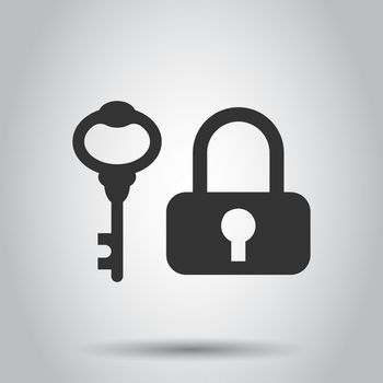 Key with padlock icon in flat style. Access login vector illustration on white background. Lock keyhole business concept.
