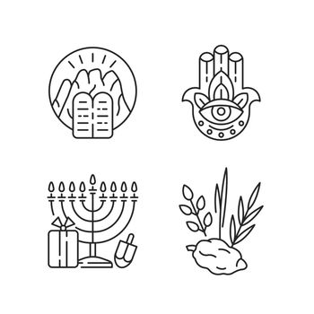 Judaism beliefs linear icons set