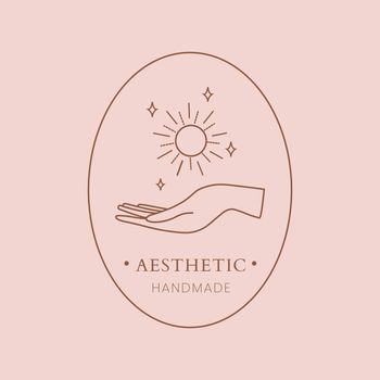 Aesthetic sun logo template, editable minimal pink vector
