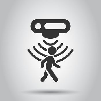 Motion sensor icon in flat style. Sensor waves with man vector illustration on white background. People security connection business concept.