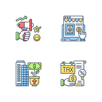 Modern entrepreneurship RGB color icons set