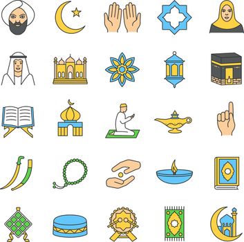 Islamic culture color icons set