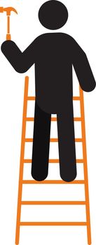 Man standing on ladder with hammer silhouette icon