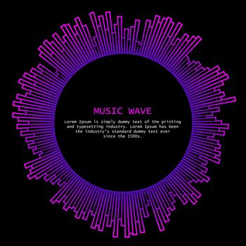 Round music wave player logo. Colorful equalizer element on black background. Isolated design symbol. Vector Illustration.