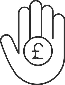 Hand holding British pound linear icon